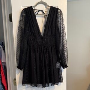 Lulu’s Sweet Twist Black Swiss Dot Tulle Long Sleeve Mini Dress